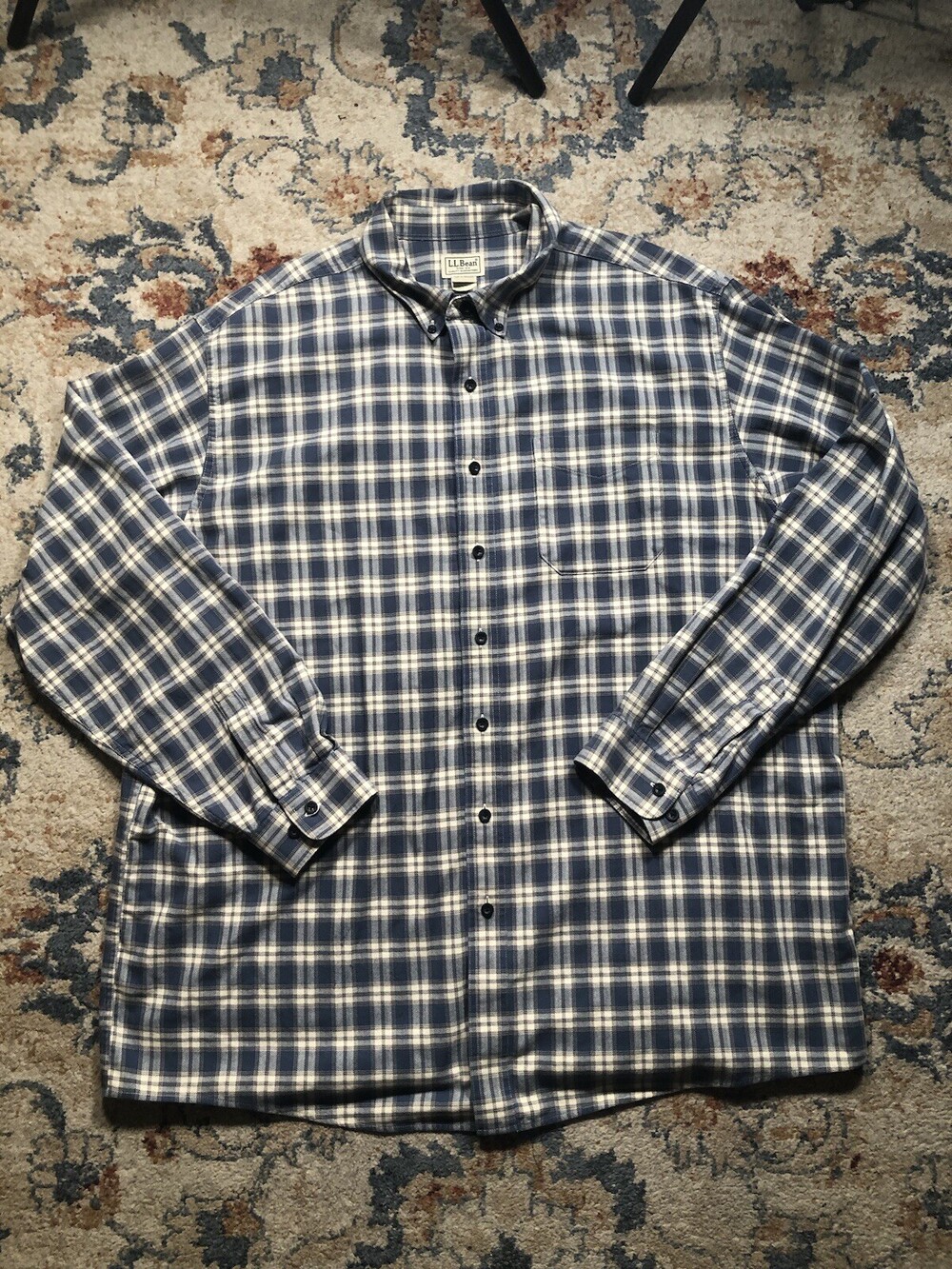 LL Bean Flannel Shirt Mens XXL Tall Blue Plaid Long Sleeve Button Up